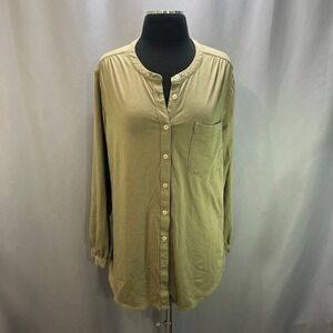 Lands' End Long Sleeve Tunic Blouse Womens XL Olive Green Cotton Button Front